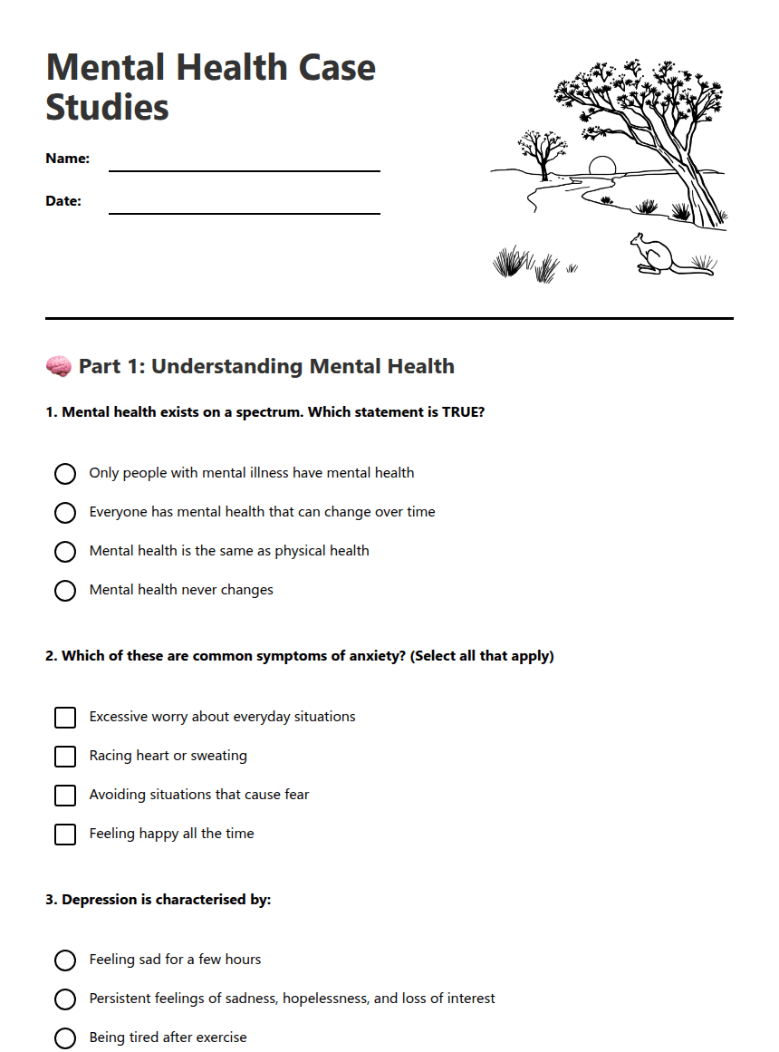 Mental Health Case Studies worksheet preview