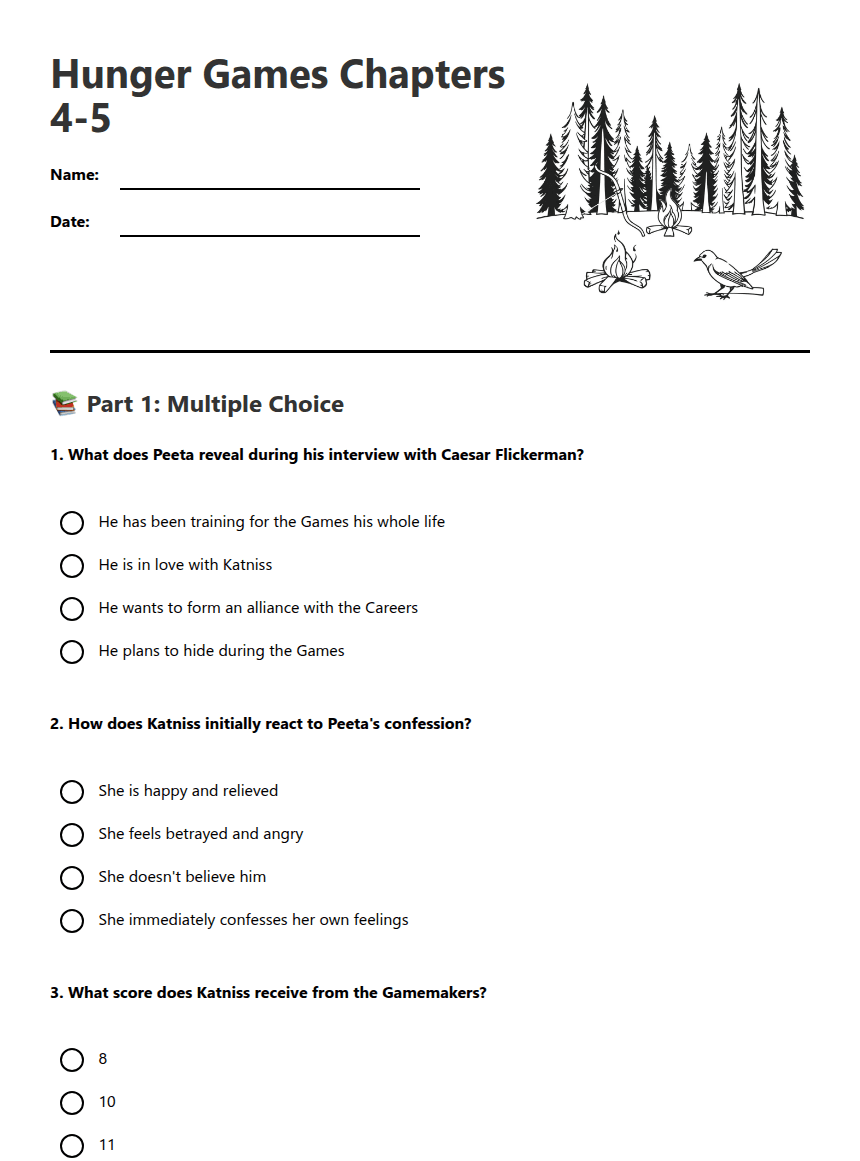 Hunger Games Chapters 4-5 worksheet preview