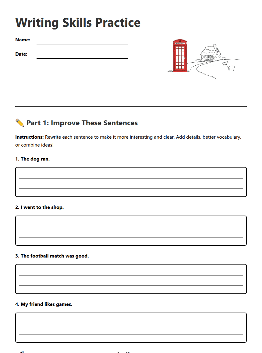 Writing Skills Practice worksheet preview