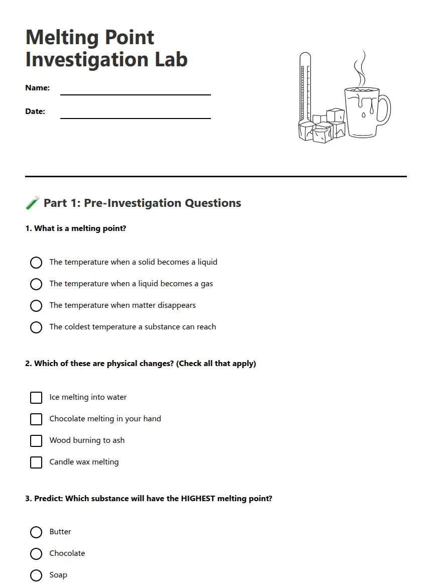 Melting Point Investigation Lab worksheet preview