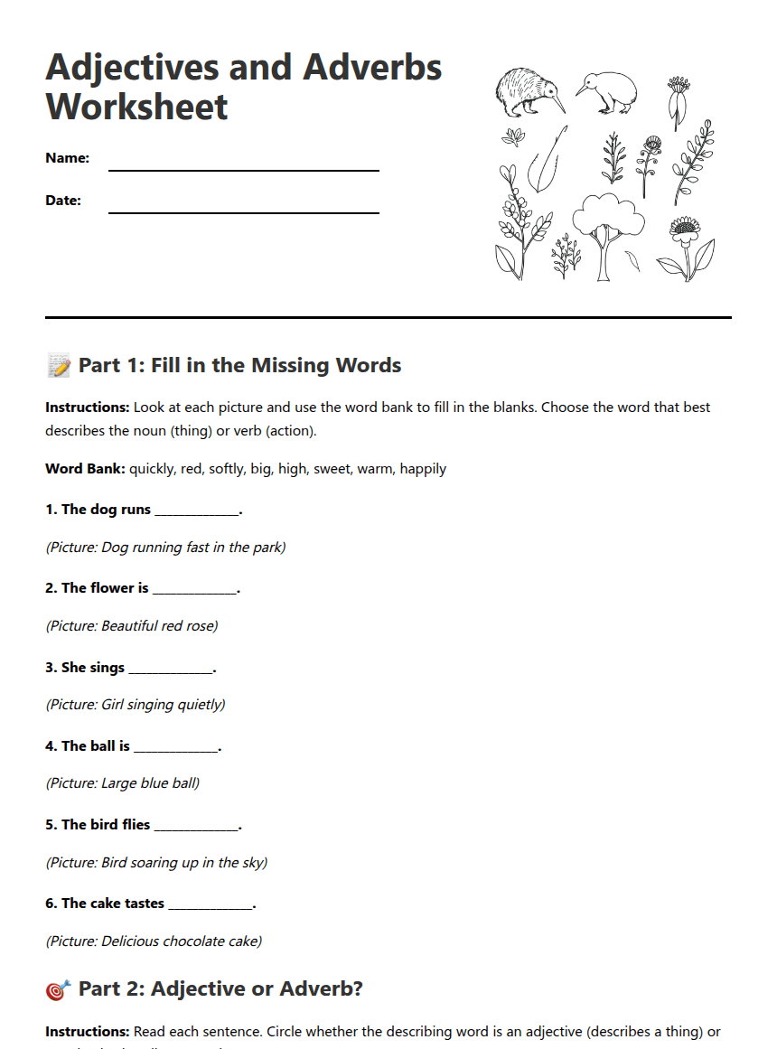 Adjectives and Adverbs Worksheet worksheet preview