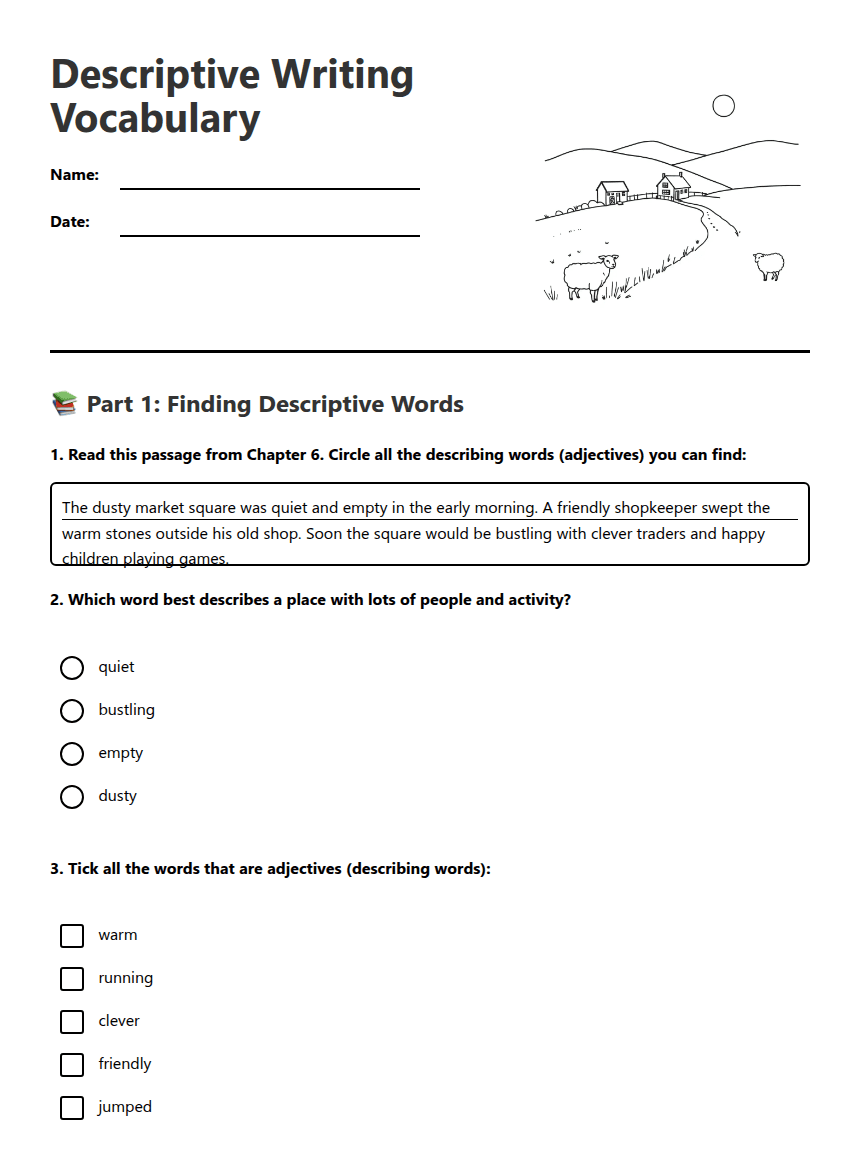 Descriptive Writing Vocabulary worksheet preview