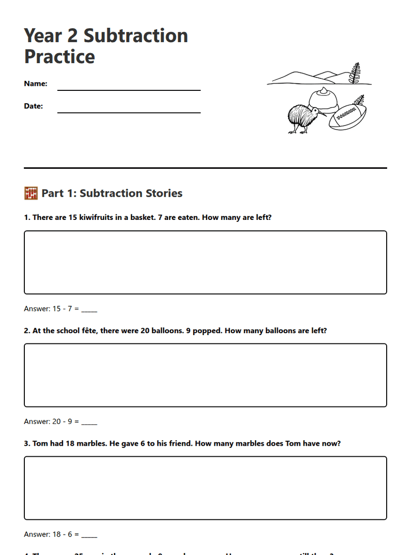 Year 2 Subtraction Practice