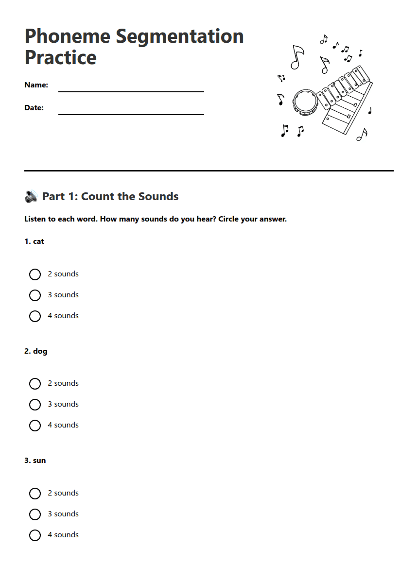 Phoneme Segmentation Practice worksheet preview