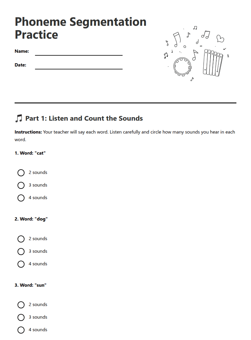 Phoneme Segmentation Practice worksheet preview
