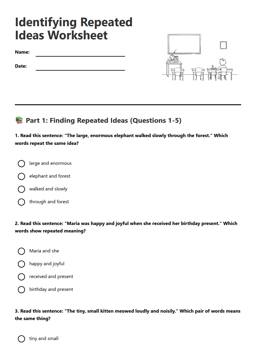Identifying Repeated Ideas Worksheet worksheet preview