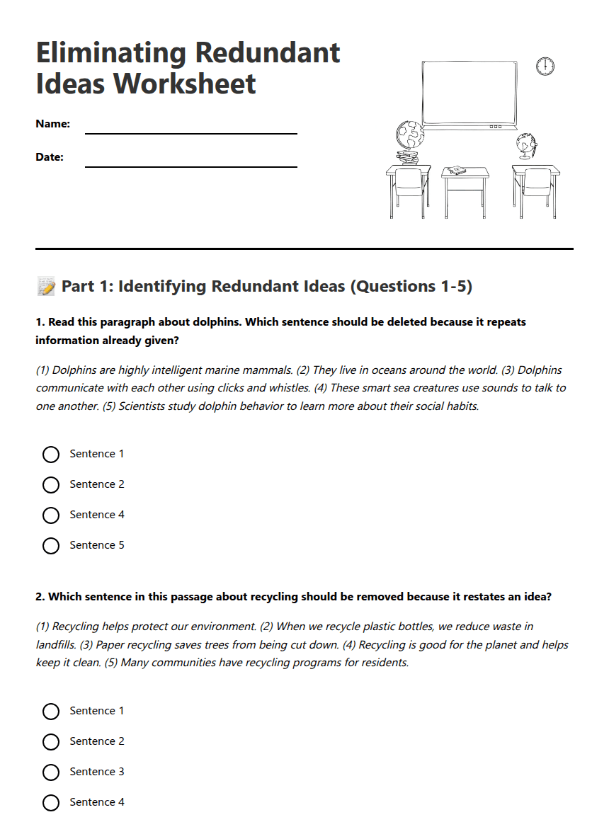 Eliminating Redundant Ideas Worksheet worksheet preview