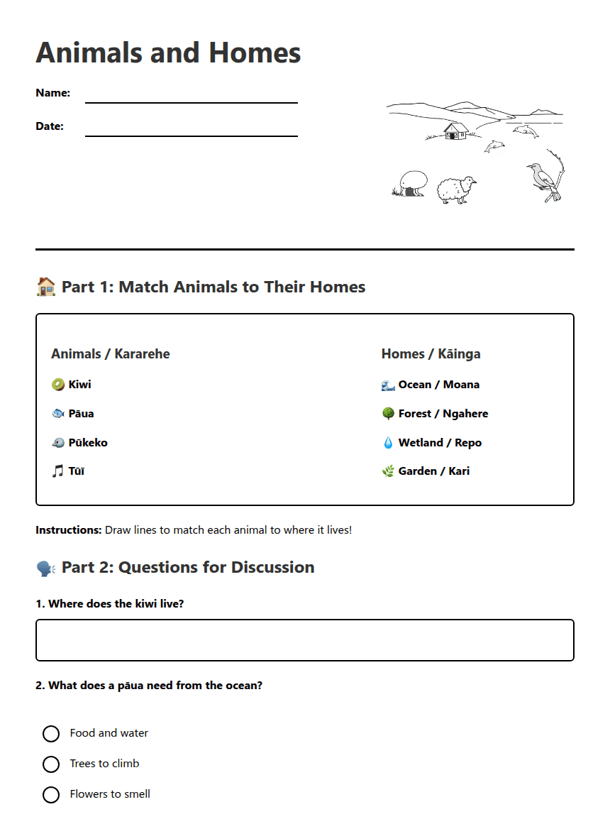 Animals and Homes worksheet preview