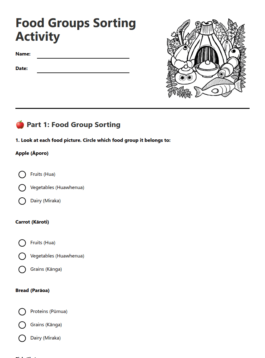 Food Groups Sorting Activity worksheet preview