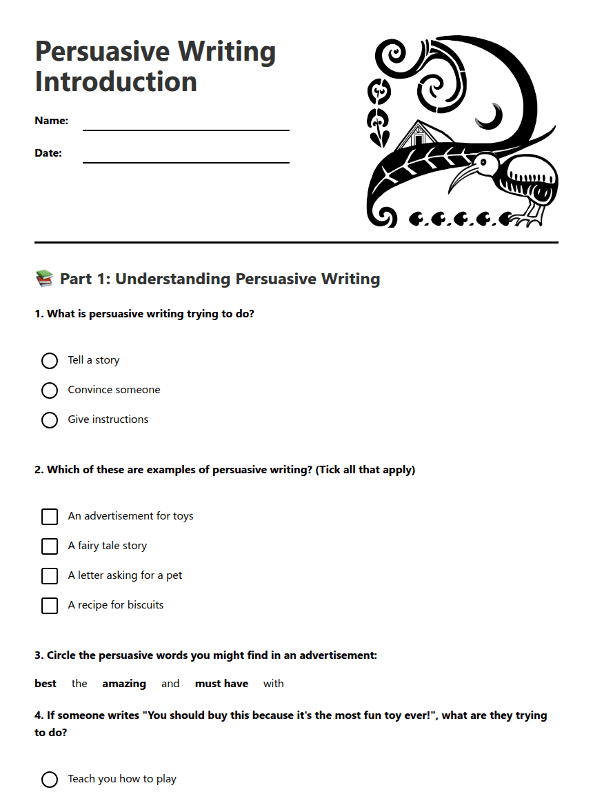 Persuasive Writing Introduction worksheet preview