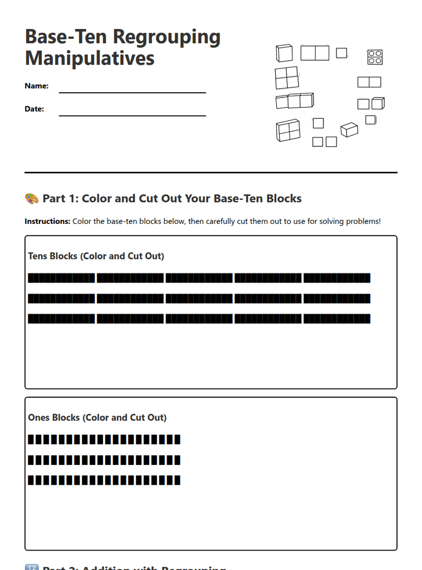 Base-Ten Regrouping Manipulatives