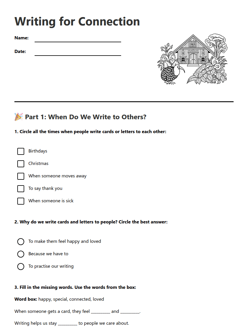 Writing for Connection worksheet preview