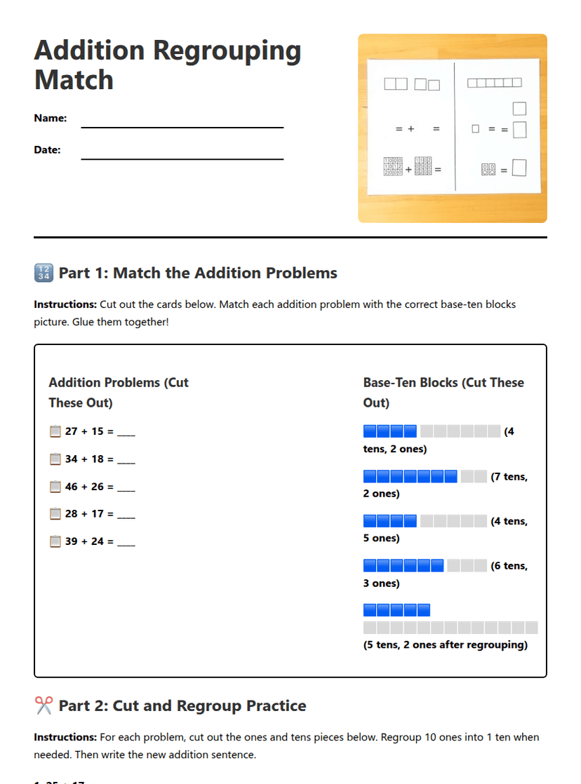 Addition Regrouping Match