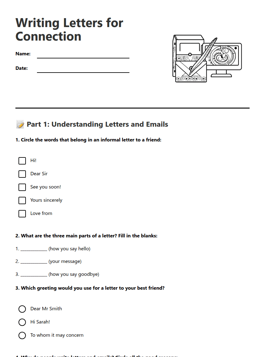 Writing Letters for Connection worksheet preview
