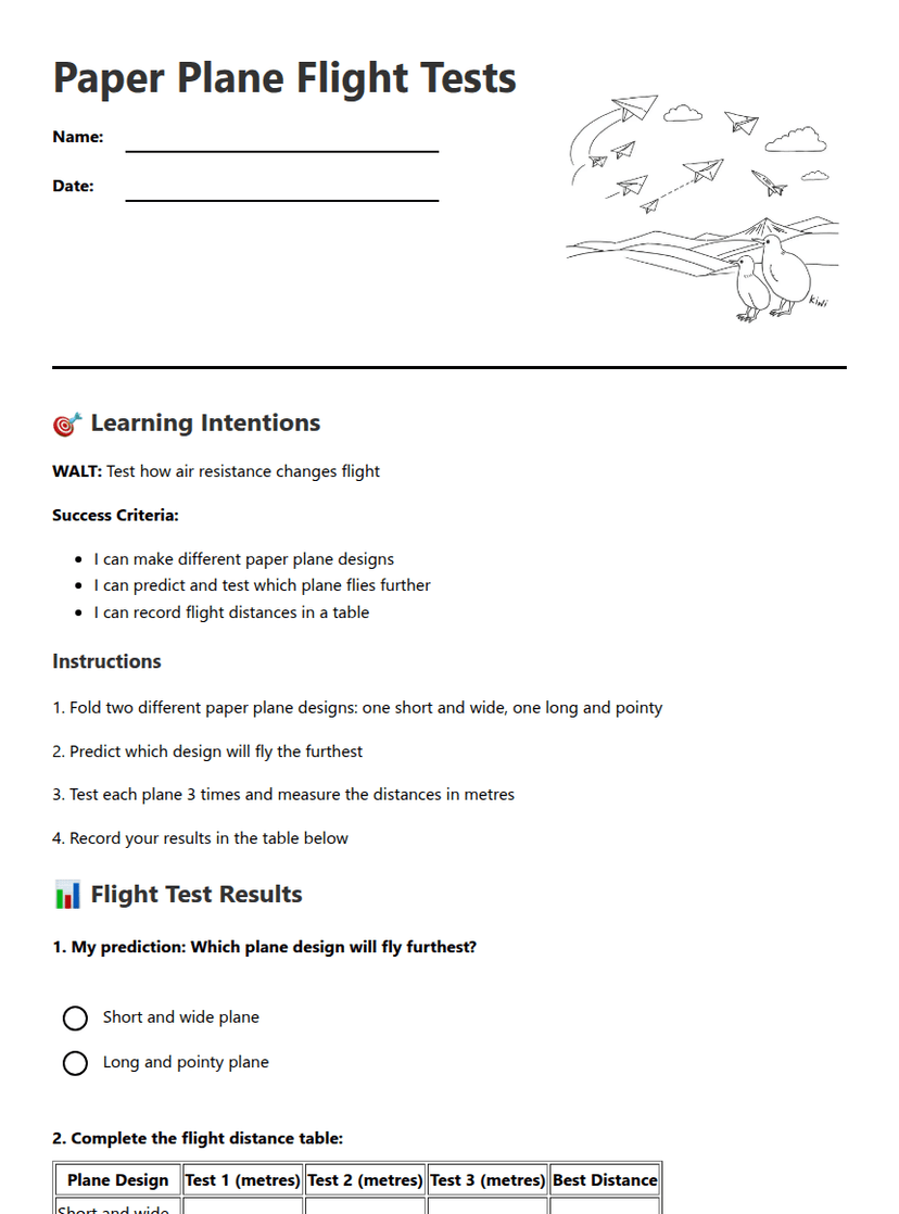 Paper Plane Flight Tests