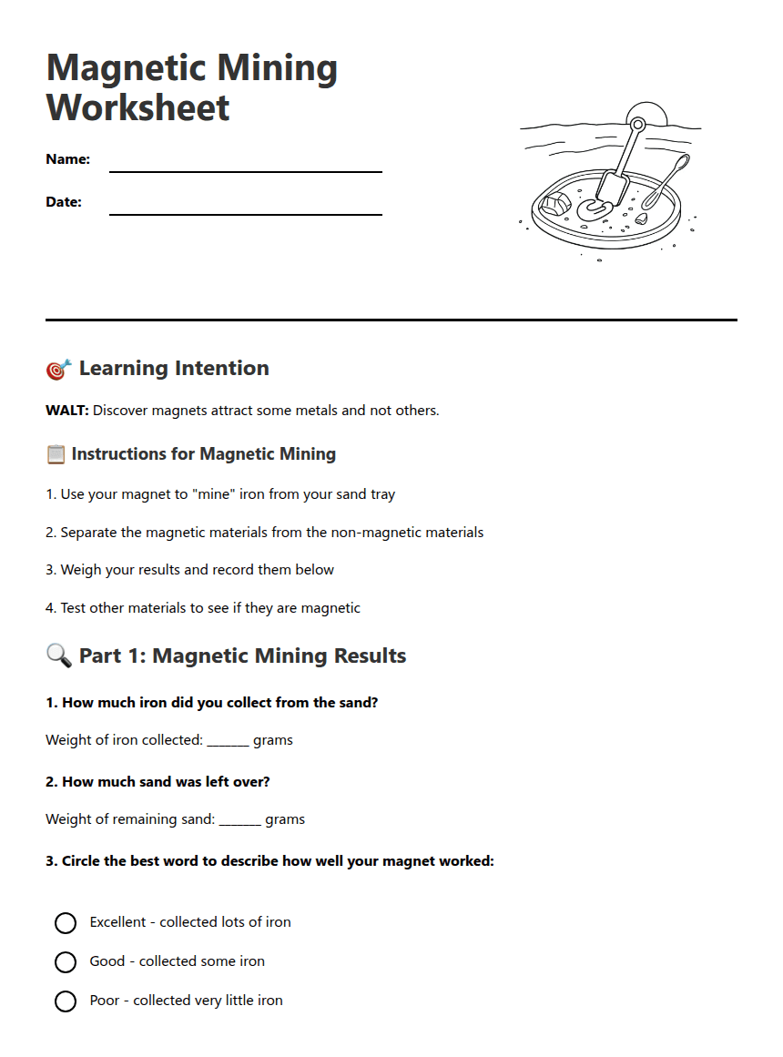 Magnetic Mining Worksheet worksheet preview