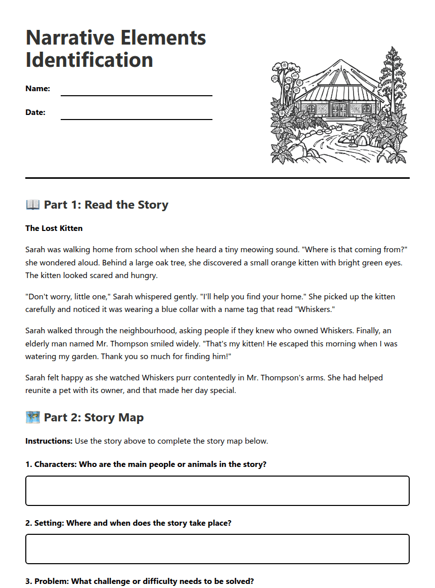 Narrative Elements Identification worksheet preview