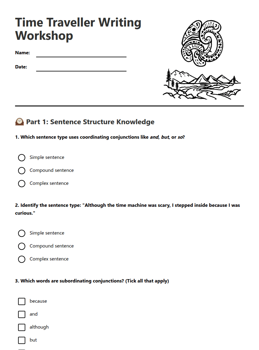 Time Traveller Writing Workshop worksheet preview