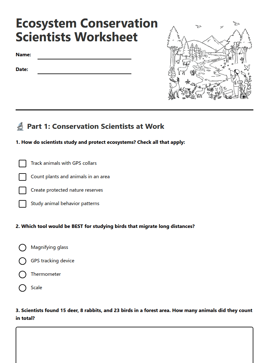 Ecosystem Conservation Scientists Worksheet worksheet preview