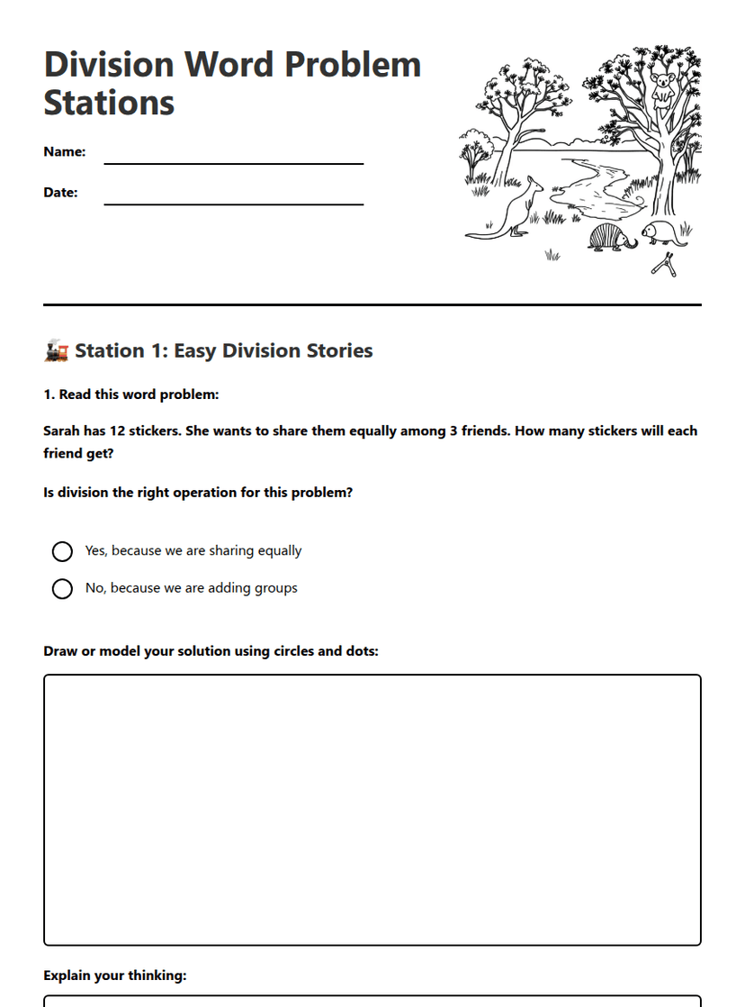 Division Word Problem Stations