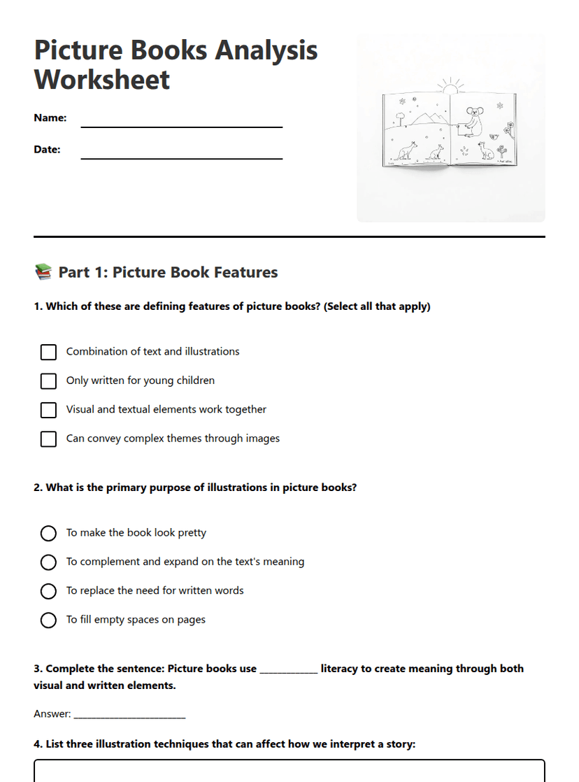 Picture Books Analysis Worksheet