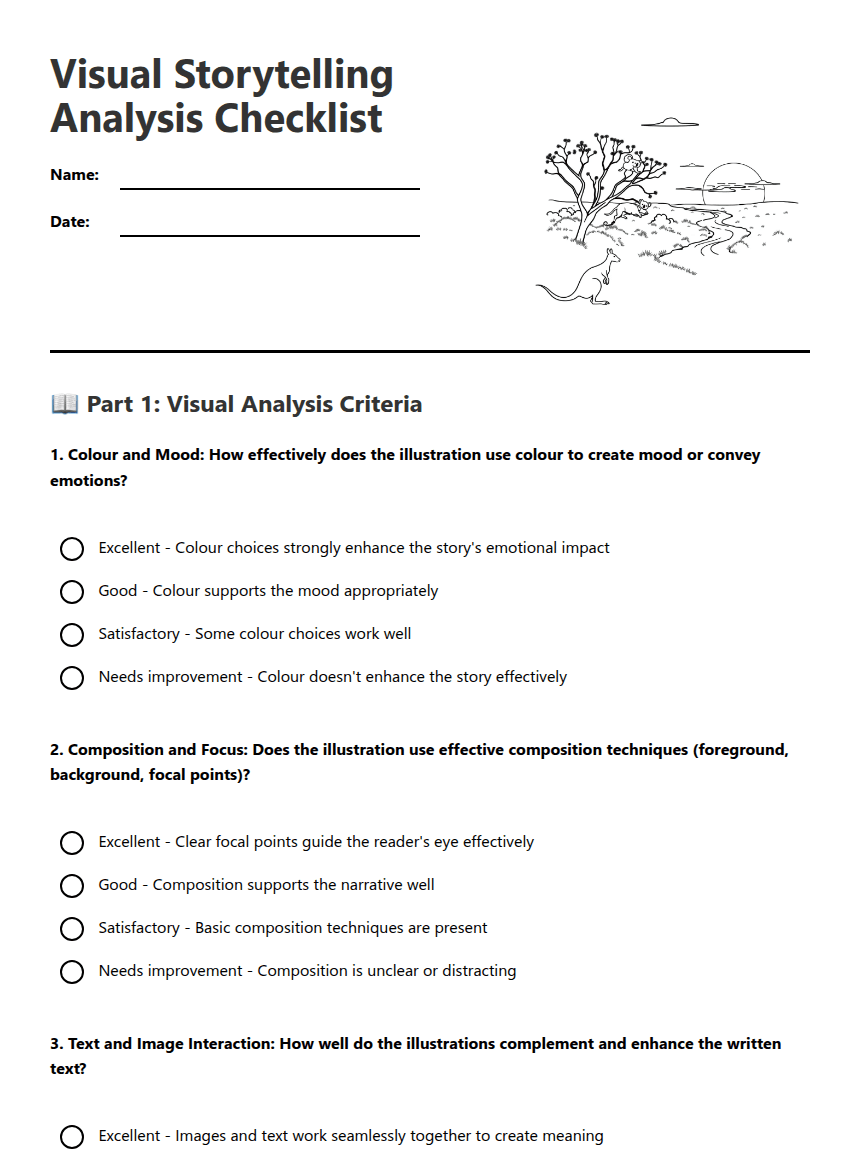 Visual Storytelling Analysis Checklist worksheet preview
