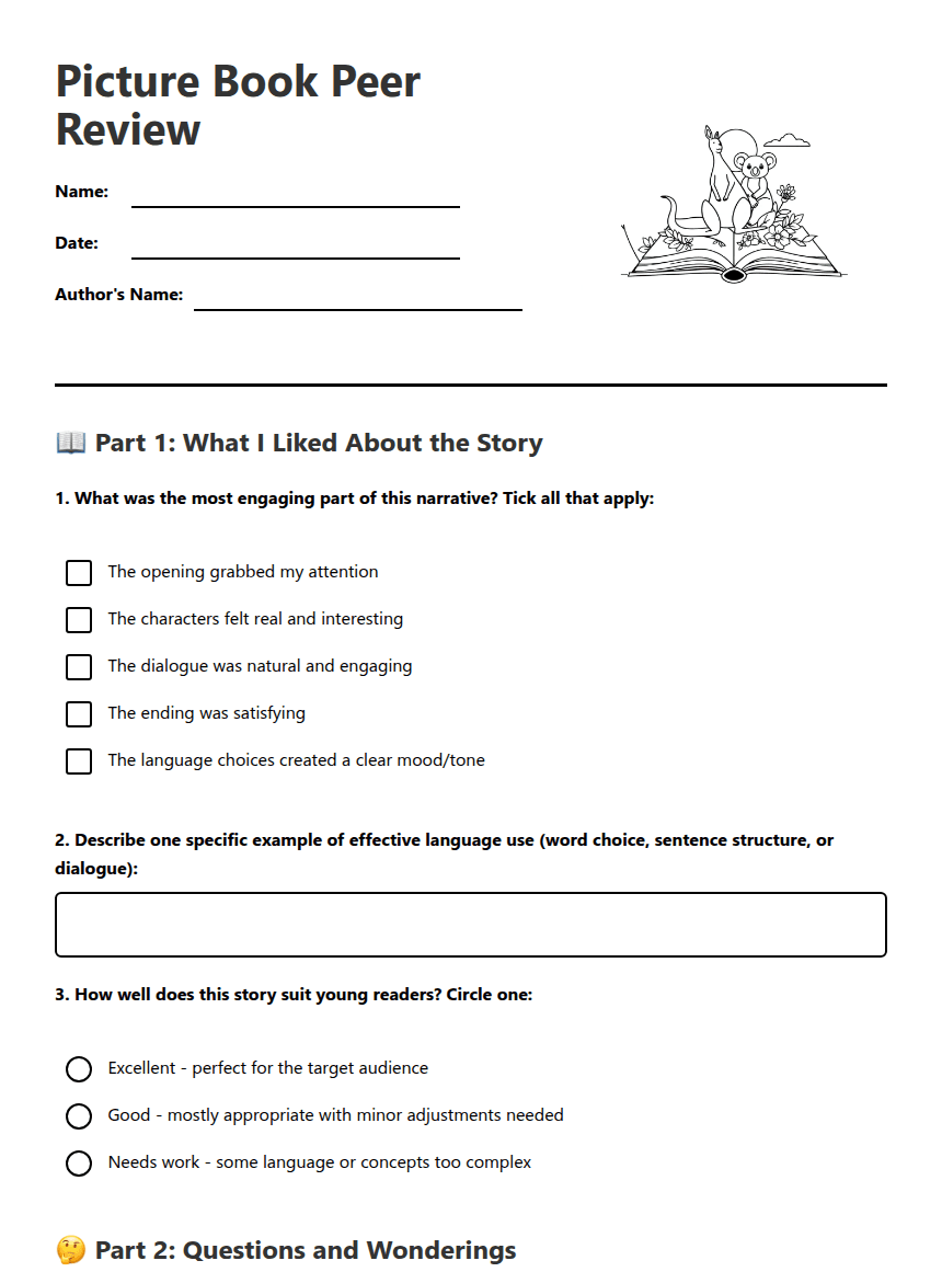 Picture Book Peer Review worksheet preview