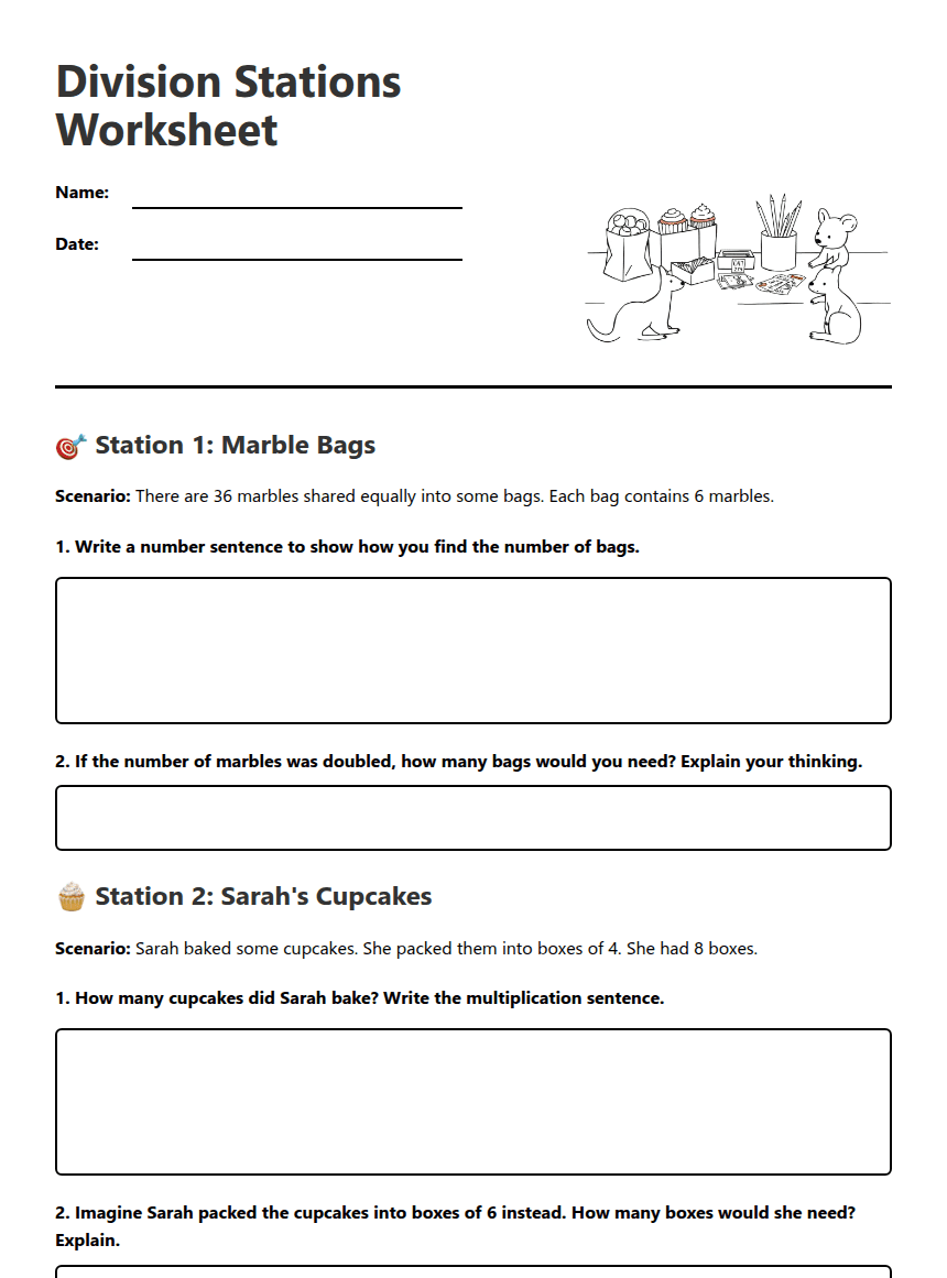 Division Stations Worksheet worksheet preview
