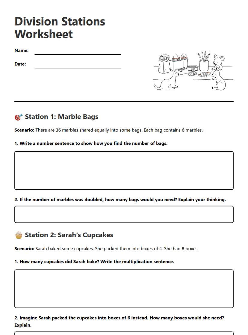 Division Stations Worksheet