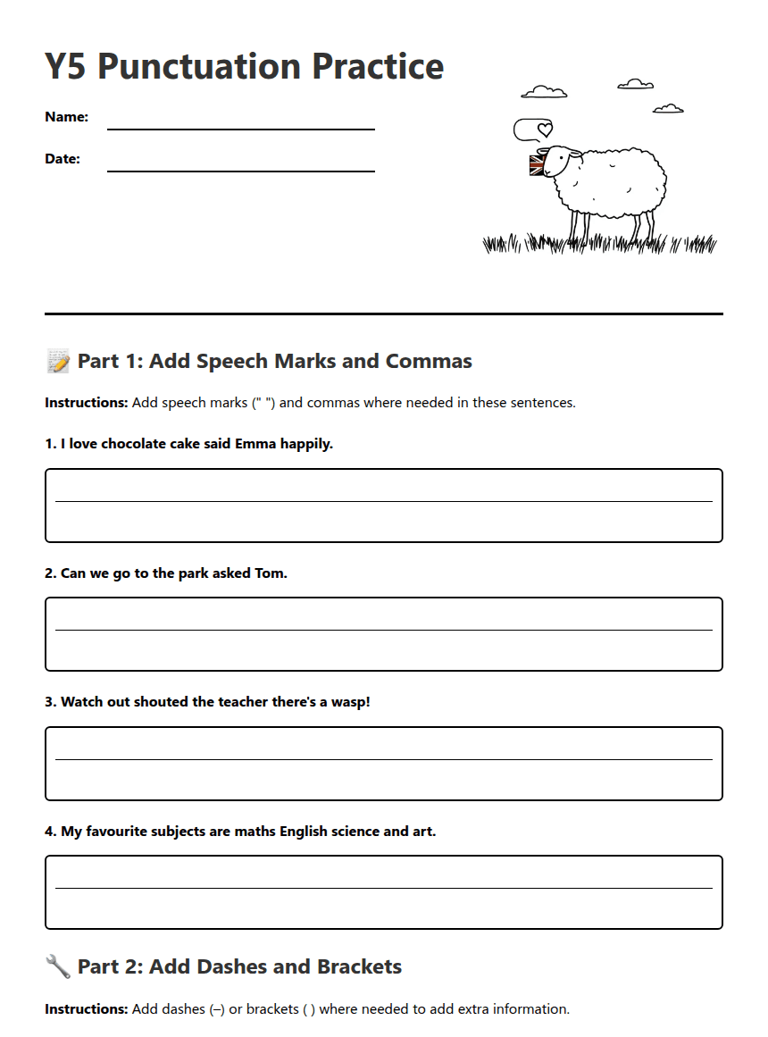 Y5 Punctuation Practice worksheet preview