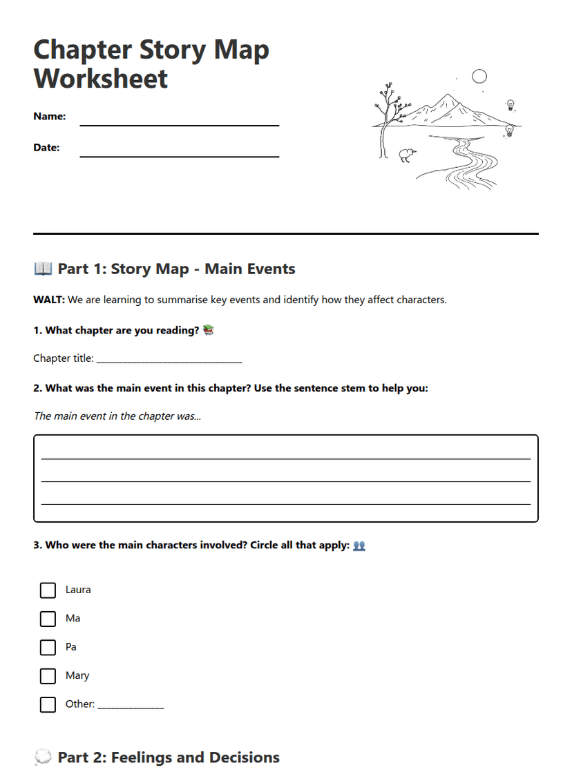 Chapter Story Map Worksheet