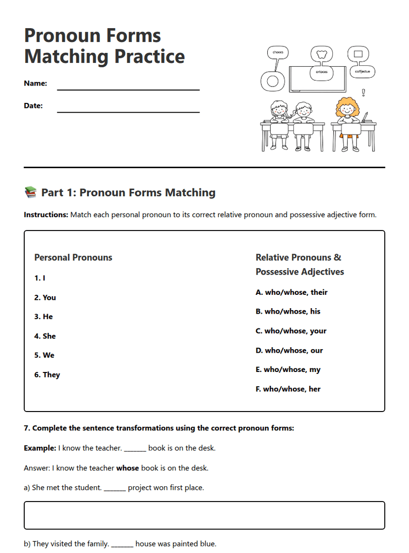 Pronoun Forms Matching Practice