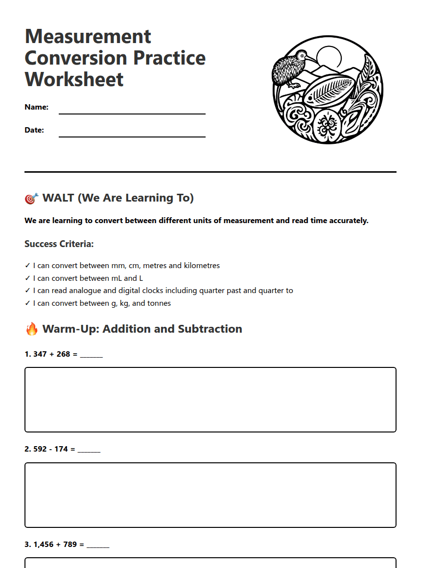Measurement Conversion Practice Worksheet worksheet preview