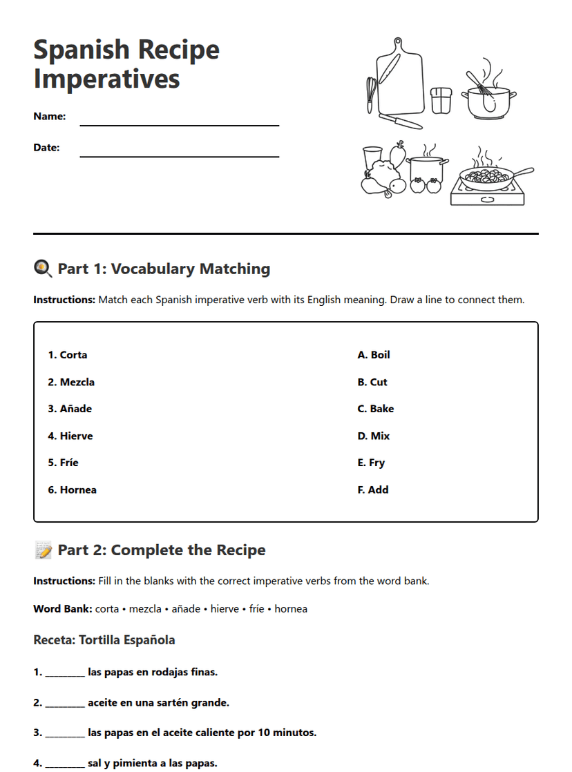 Spanish Recipe Imperatives