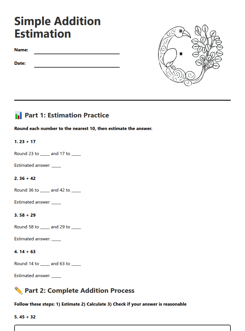 Simple Addition Estimation worksheet preview