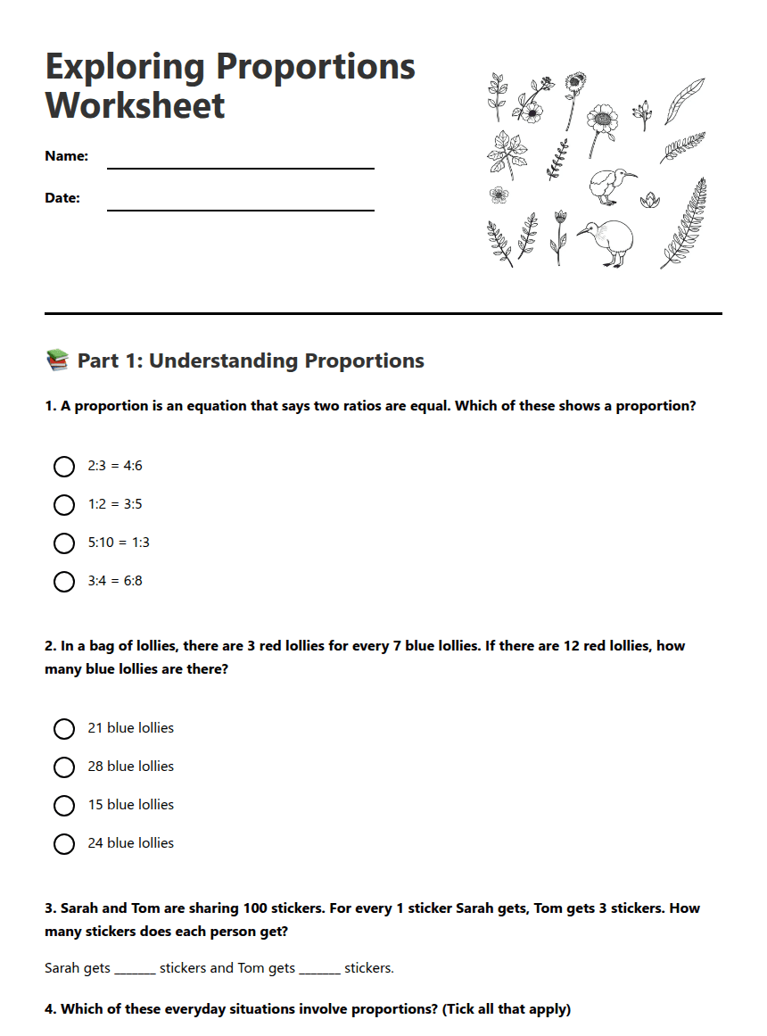 Exploring Proportions Worksheet worksheet preview