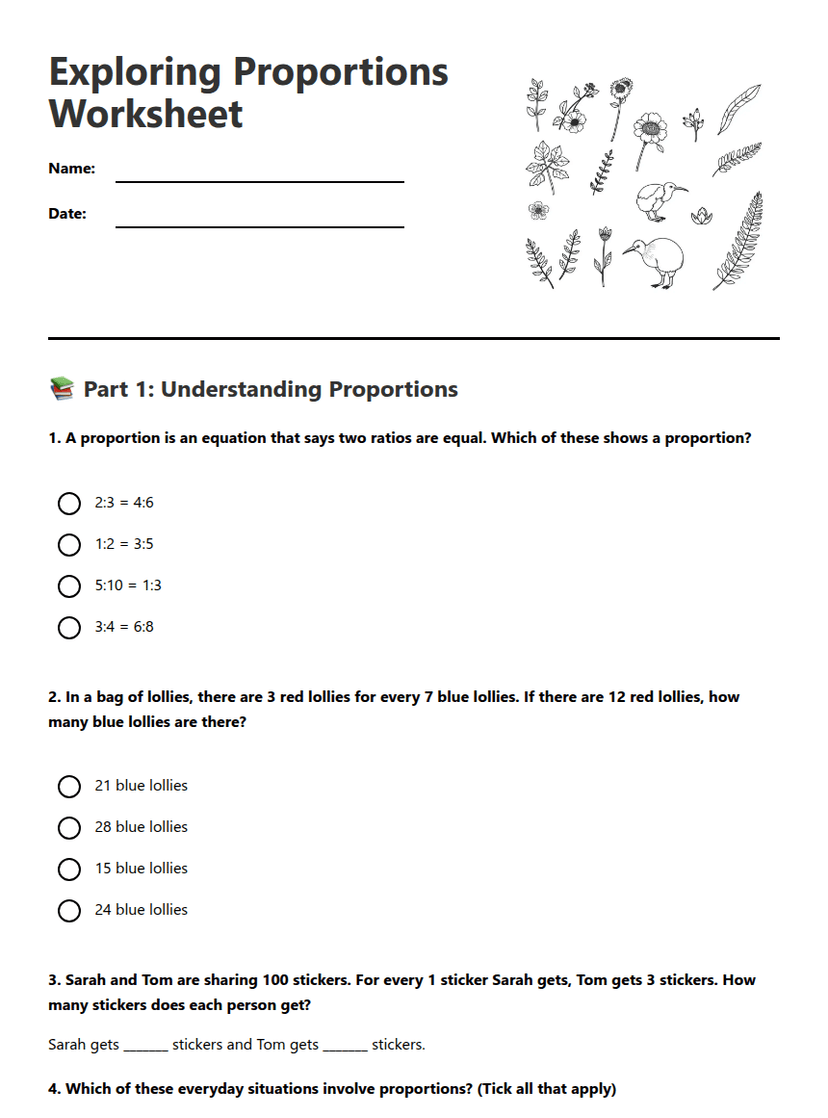 Exploring Proportions Worksheet