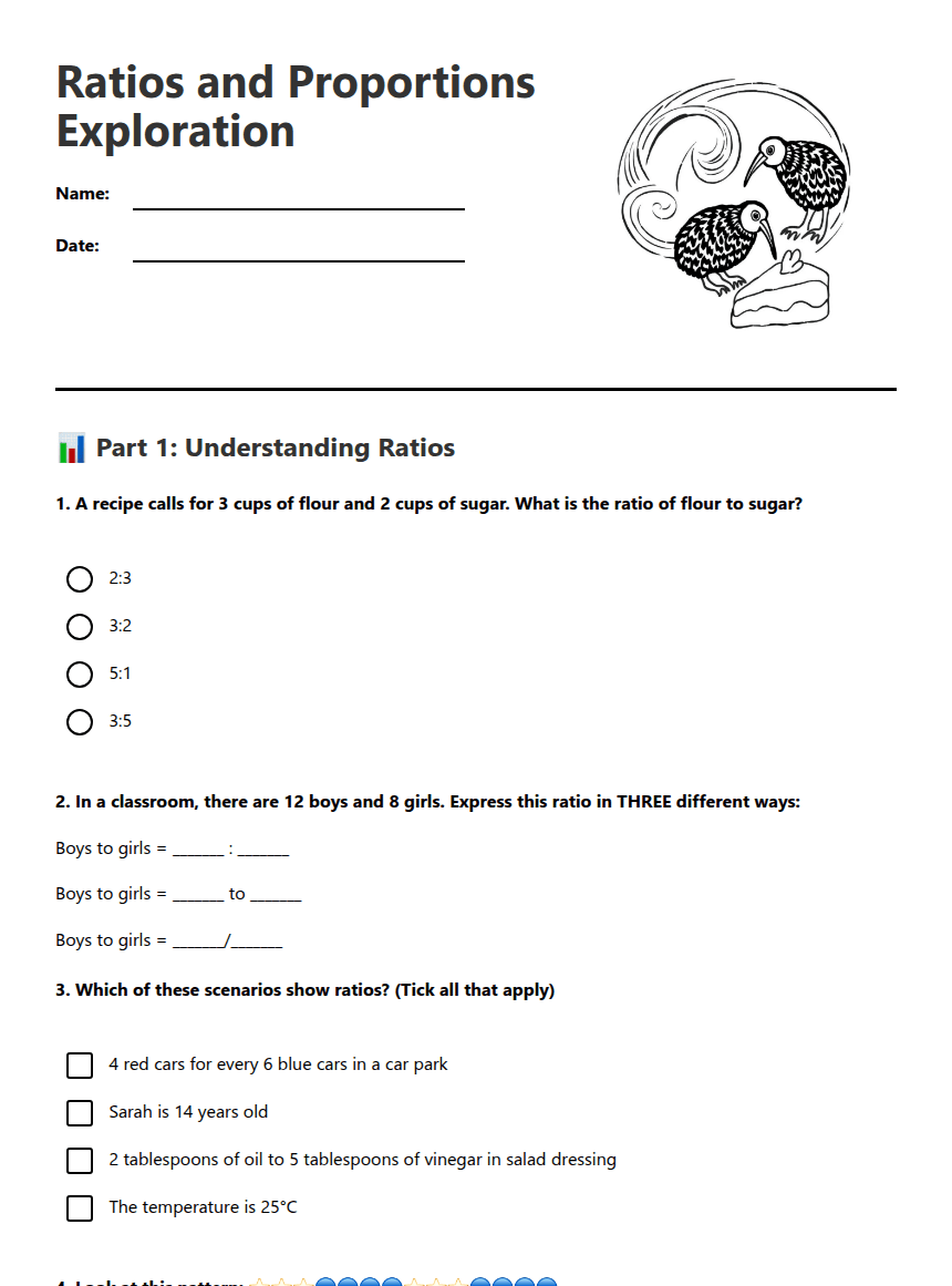 Ratios and Proportions Exploration worksheet preview