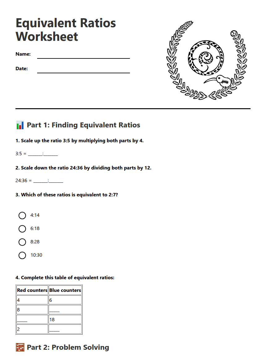 Equivalent Ratios Worksheet worksheet preview