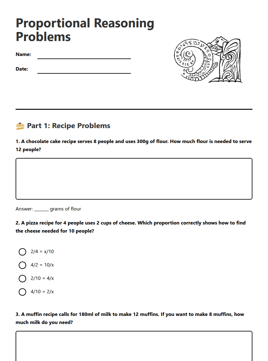 Proportional Reasoning Problems worksheet preview