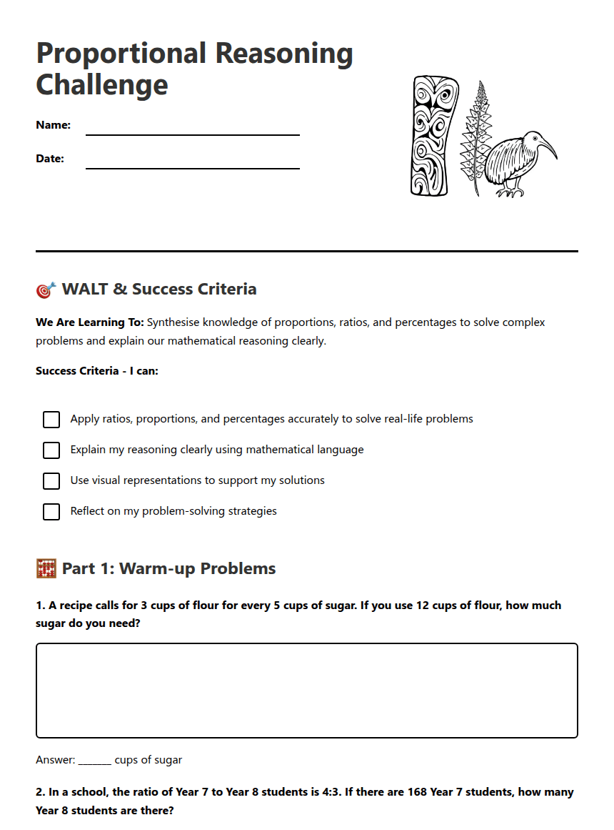 Proportional Reasoning Challenge worksheet preview