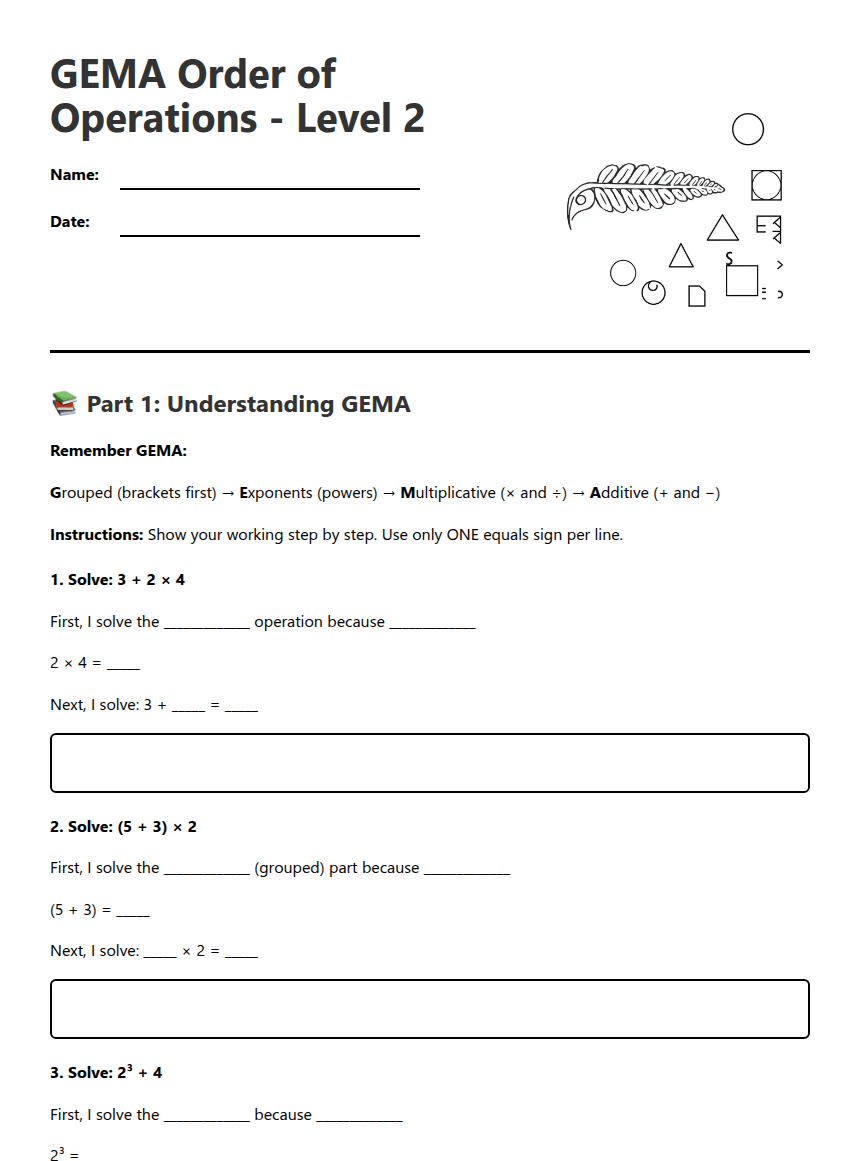 GEMA Order Operations worksheet preview