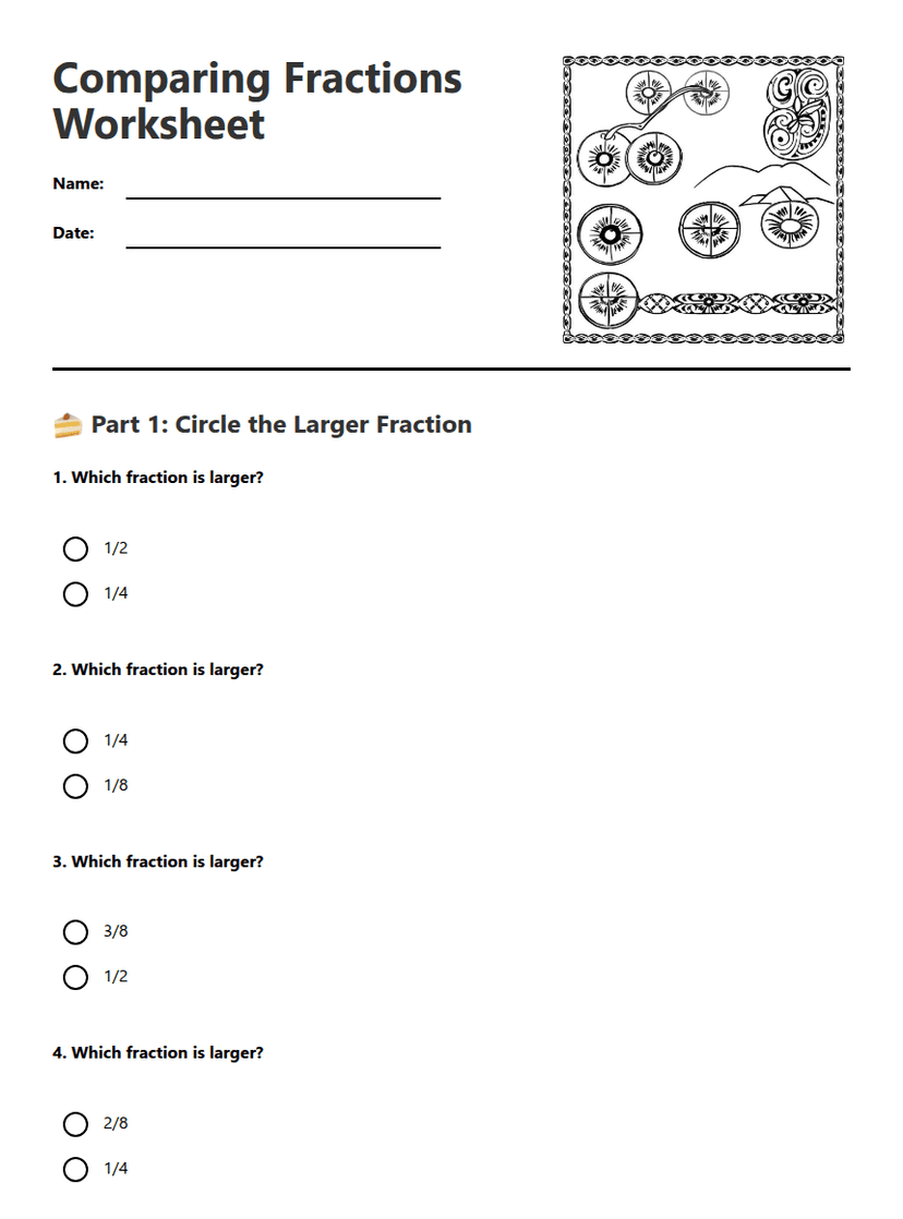 Comparing Fractions Worksheet