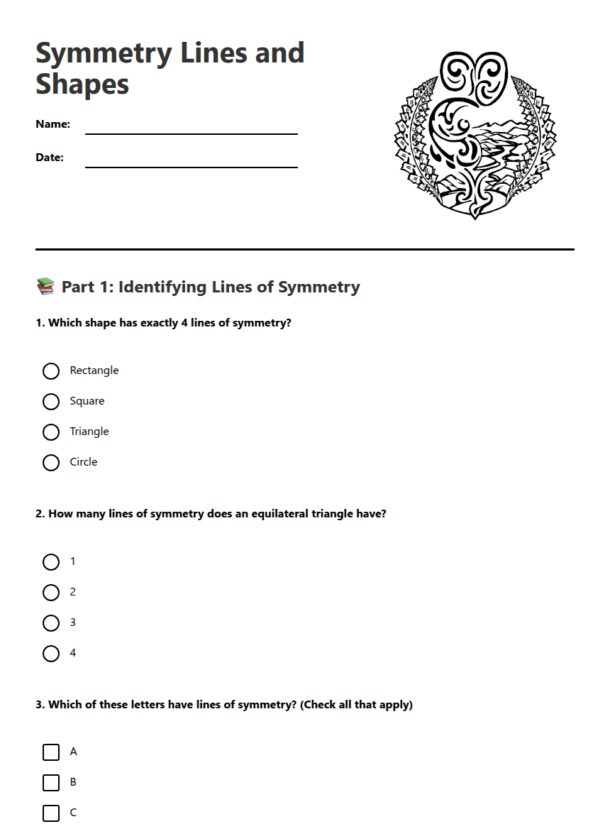 Symmetry Lines and Shapes worksheet preview