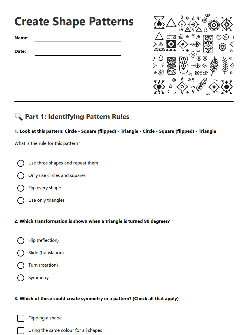 Create Shape Patterns worksheet preview
