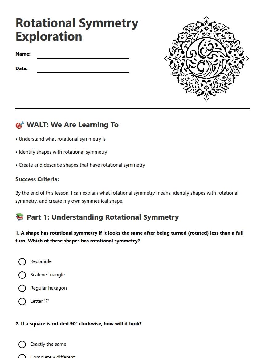 Rotational Symmetry Exploration worksheet preview