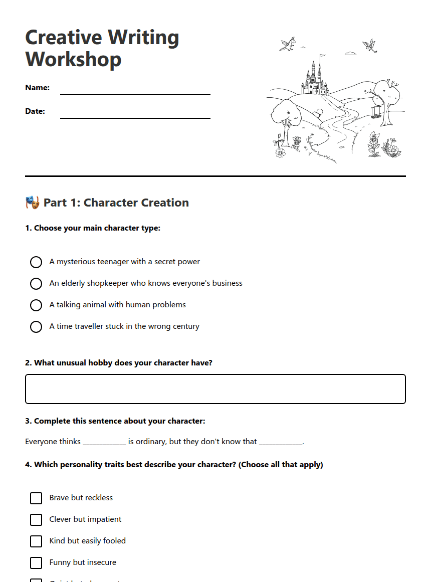 Creative Writing Workshop worksheet preview