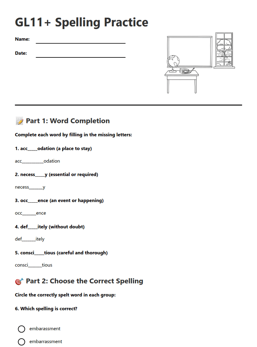 GL11+ Spelling Practice
