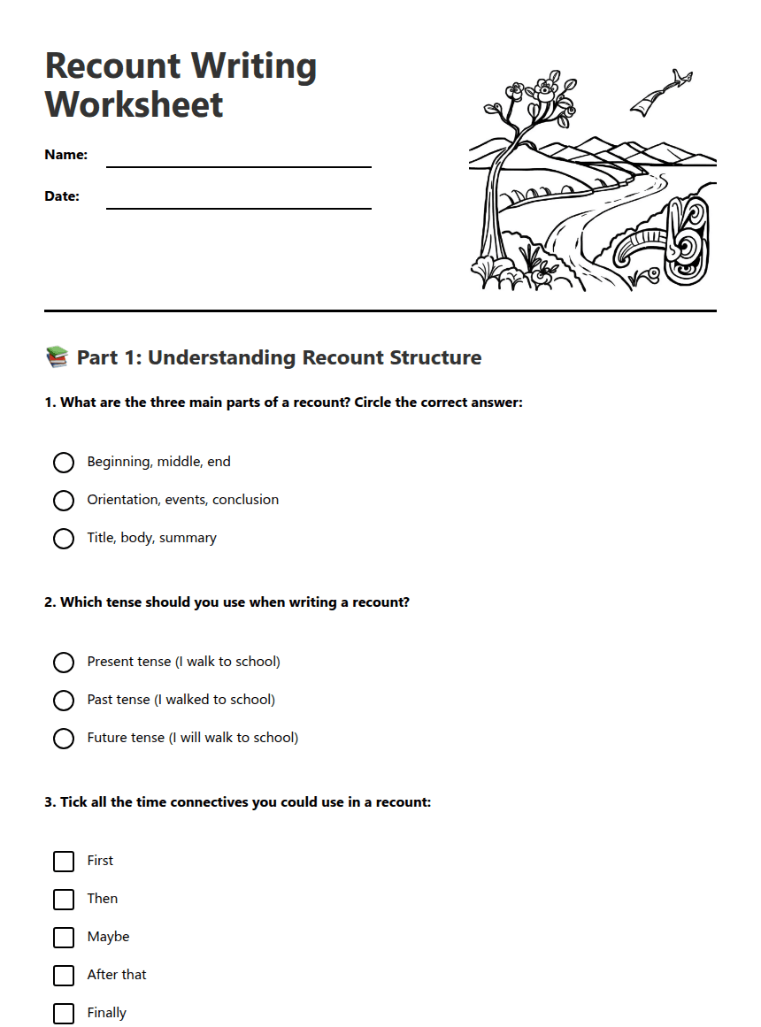 Recount Writing Worksheet worksheet preview