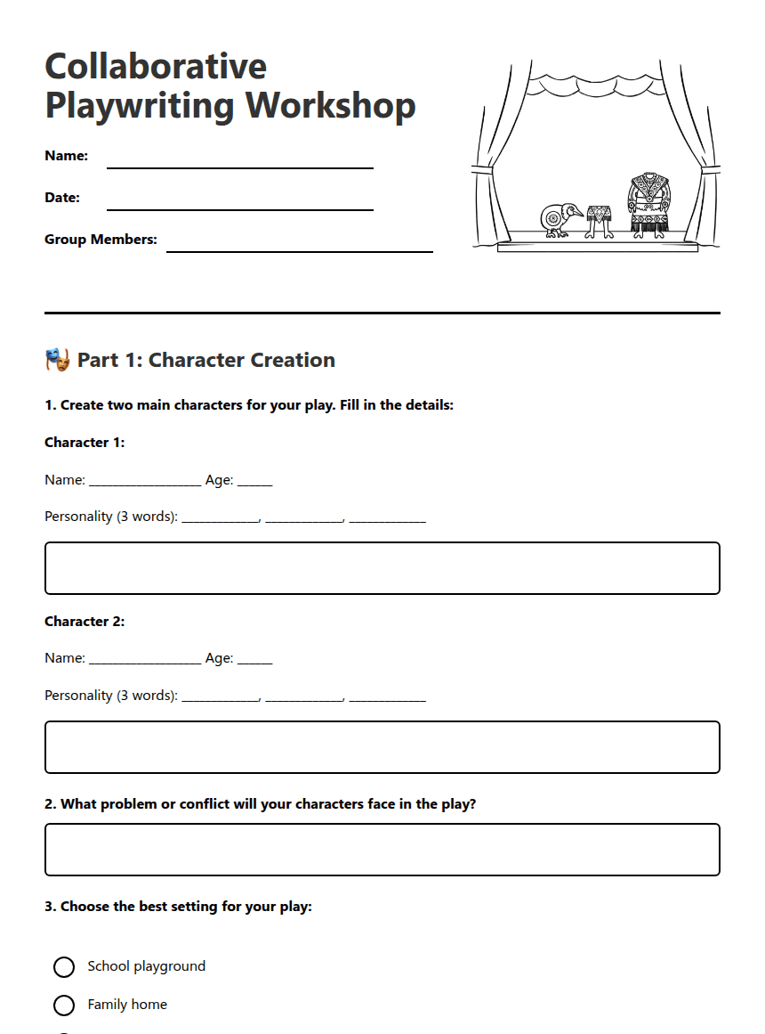 Collaborative Playwriting Workshop worksheet preview